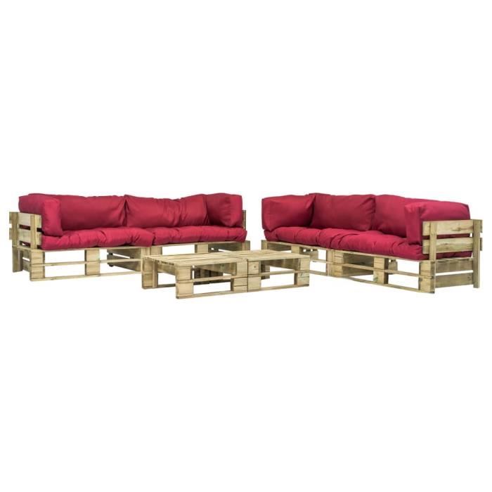Canapés de jardin palette 6 pcs Coussins rouge Bois vert FSC - Meubles/Meubles de jardin/Ensembles de meubles d'extérieur - Rouge -