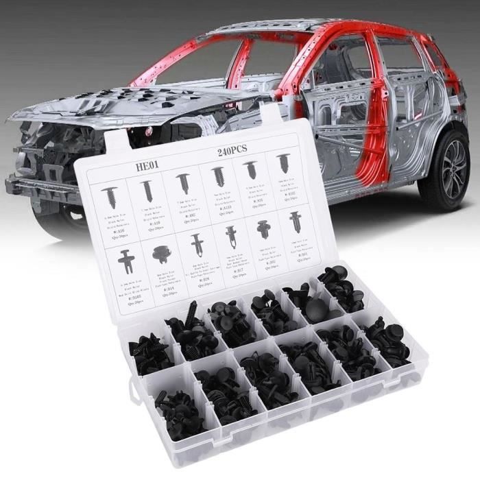 240pcs Clips Agrafes Plastiques Voiture Rivets Fixation Set Panneaux de Portes / Pare-chocs / Habillage avec Pince de Retrait