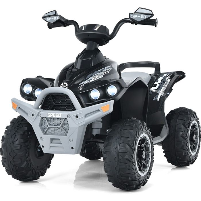 Quad électrique Enfant 12V – Double Moteur, LED, Musique, 2 Vitesses, Noir – Pour 2 à 6 Ans