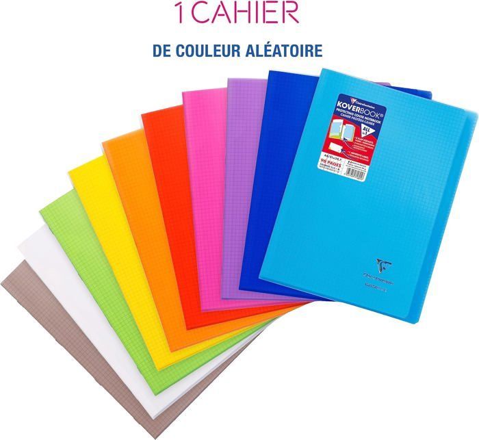 Clairefontaine 974401C Cahier Agrafé Koverbook A4 - 48 Pages Grands Carreaux - Couverture Polypro Aléatoire