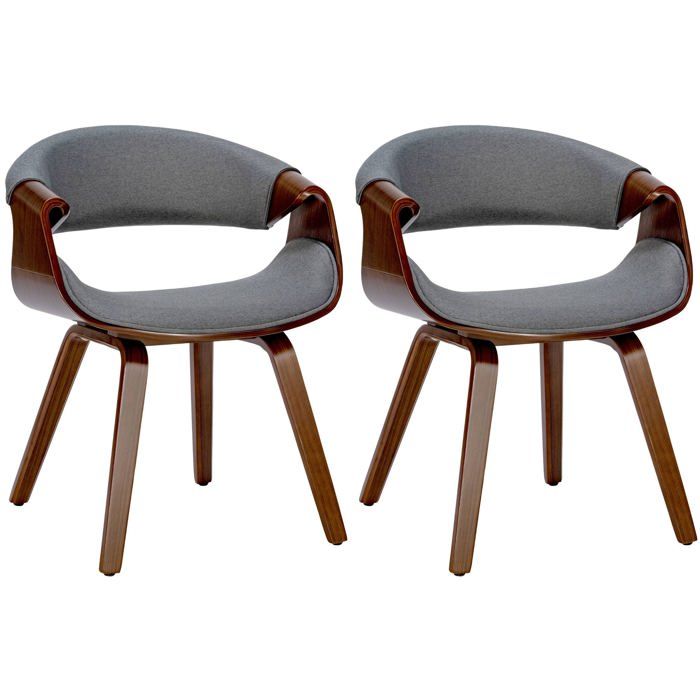 Lot de 2 chaises de la salle a manger design retro en structure en bois couleur noyer et assise en tissu gris 10_0001541 Lot de 2 chaises de la salle a manger design retro en structure en bois couleur noyer et assise en tissu gris 10_0001541