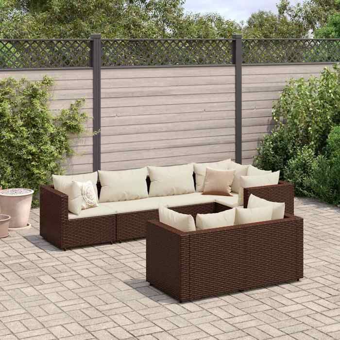 Salon de jardin 8 pcs avec coussins Résine tressée Marron