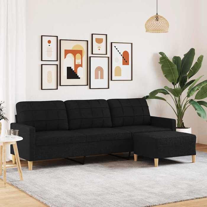 vidaXL Canapé à 3 places avec repose-pieds Noir 210 cm Tissu 3278253
