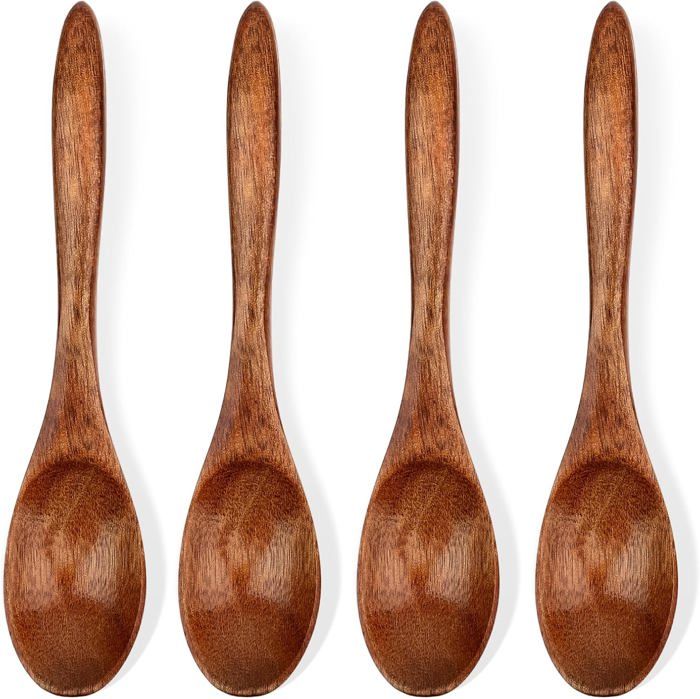 Lot de 4 petites cuillères en bois 15 cm mini cuillères de service en bois pour café thé condiments