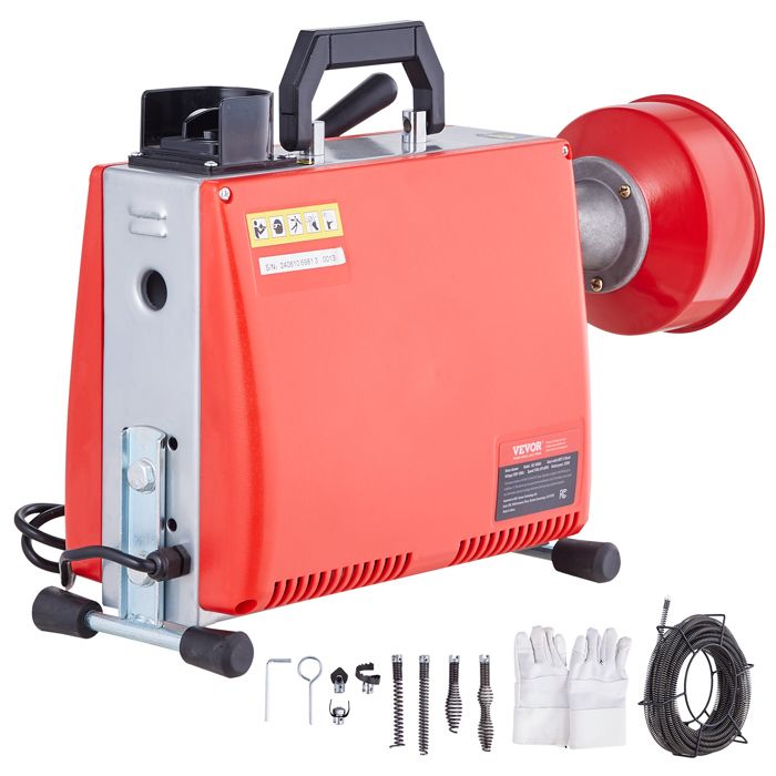 Machine de Déboucheur Canalisation Sectionnelle-VEVOR-66FT x 5/8 Pouces-Serpent dégout 250W-pour Tuyaux de 16 à 4