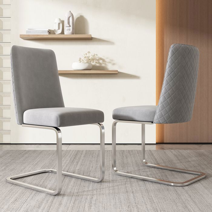 Abrihome Chaise Salle à Manger en Velours Lot de 2 Chaise de Cuisine avec Pied argenté et Coussin Épais Gris
