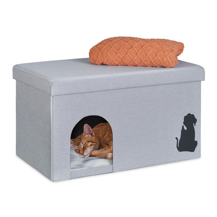 Relaxdays Grotte pour chat jusquà 100 kg banc robuste cachette env. 40 5 x 72 x 40 5 cm pliable avec coussin gris