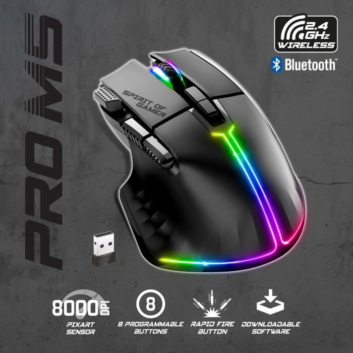 SOURIS GAMING - SPIRIT OF GAMER - PRO-M5 - RGB - 8000 DPI - Sans fil 2.4 GHz