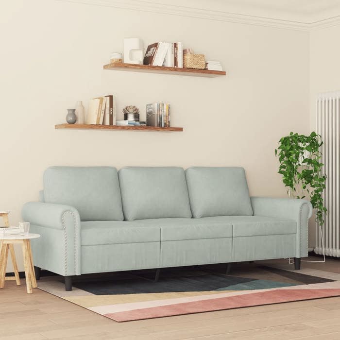 Clarence* Canapé à 3 places - Threeseat/Sofa - 100 % polyester - Gris clair 180 cm Velours EU467820