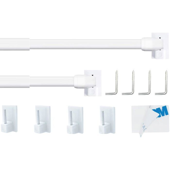 2 Pièce Tringle a Rideaux Extensible sans Percage Réglable Barre a Rideaux sans Percage pour Maison et de Crochets Blanc(30-50CM)