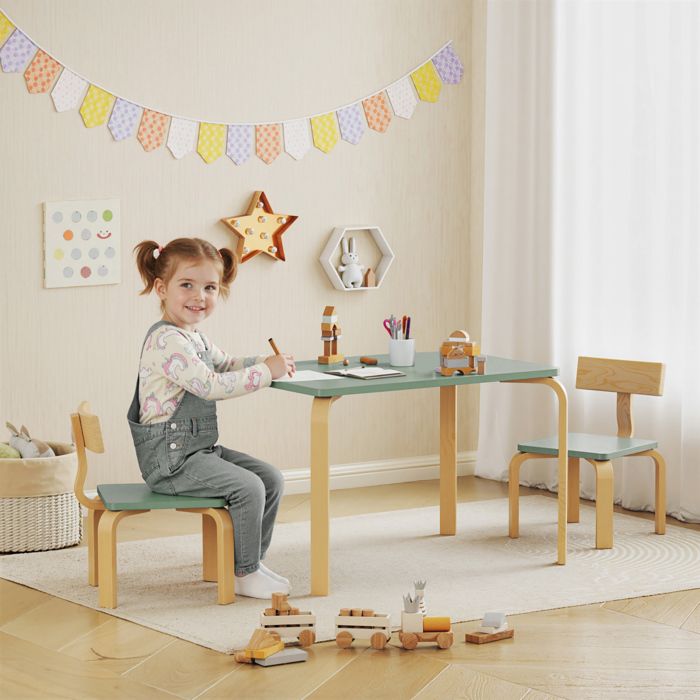 Table enfant avec chaises lot table et 2 chaises enfant en bois pour dessiner jouer étudier 78x53x53cm vert