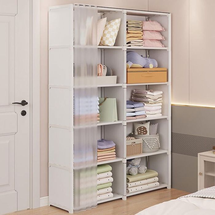 Armoire porte-manteaux - PZCC - Modèle standard - Blanc - Structure acier - Rideau PP anti-poussière