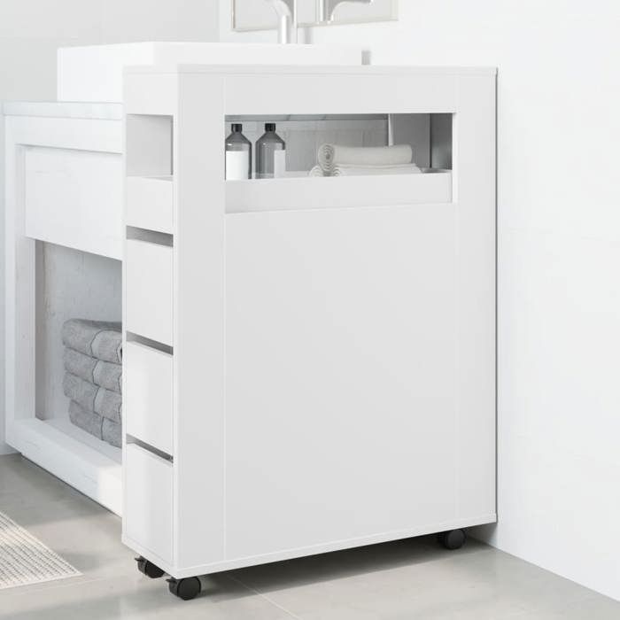 Blanc Armoire étroit de salle de bain JILLS à roulettes blanc LV3293