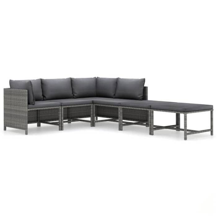 Salon de jardin en résine tressée - BURKE - 6 pièces - Gris - Coussins anthracite - Résine tressée - Cadre acier