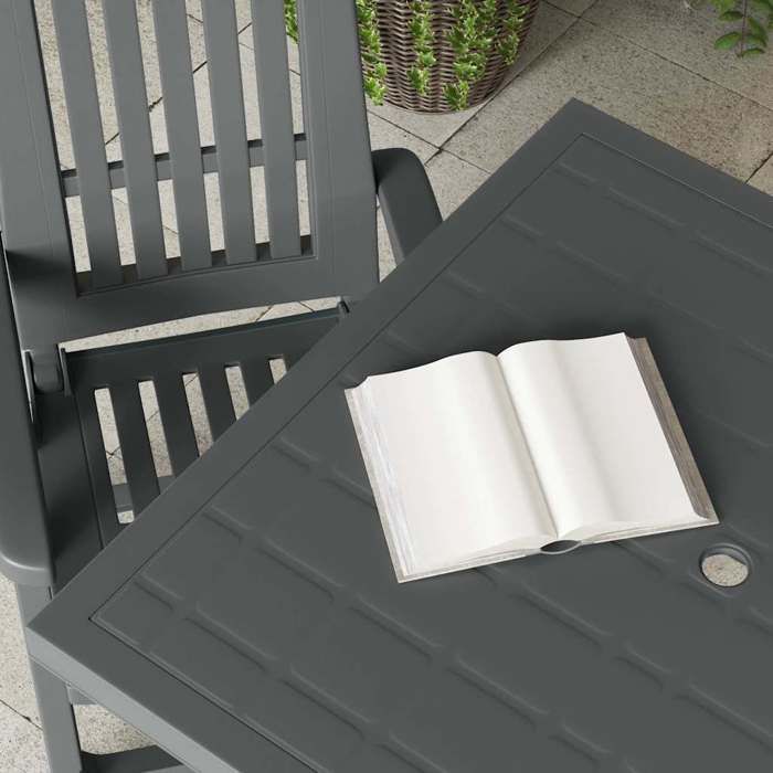 Table de jardin en plastique - WIENS - 80x75x72 cm - Anthracite - Résistance aux intempéries - Trou pour parasol