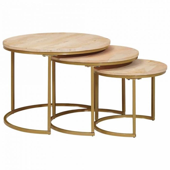 Table gigogne - VIDAXL - Ensemble 3 pcs - Bois de manguier massif - Cadre acier - Empilable arrondi Table gigogne - VIDAXL - Ensemble 3 pcs - Bois de manguier massif - Cadre acier - Empilable arrondi