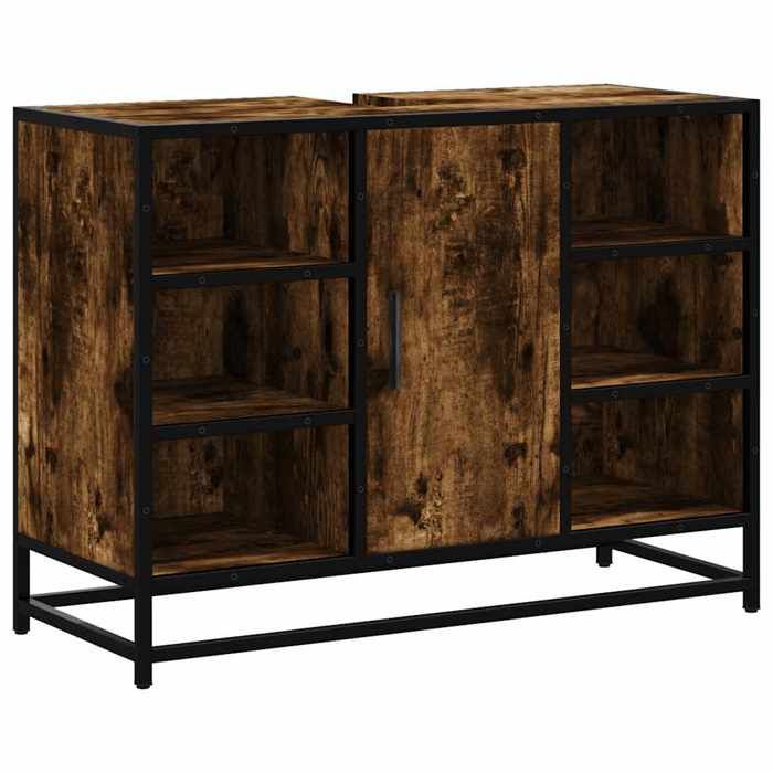 SOLDE DHIVER®Armoire lavabo de salle de bain KENNETH - Meuble Colonne salle de bain - Armoire WC - chêne fumé - Bois dingénierie - SOLDE DHIVER®Armoire lavabo de salle de bain KENNETH - Meuble Colonne salle de bain - Armoire WC - chêne fumé - Bois dingénierie -