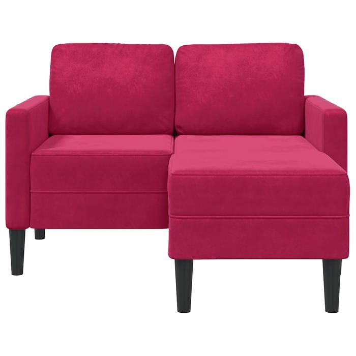 Canapé 2 places avec méridienne en L - SOLOMOON - Rouge bordeaux - Velours - 125x118x85 cm - Siège 110 cm