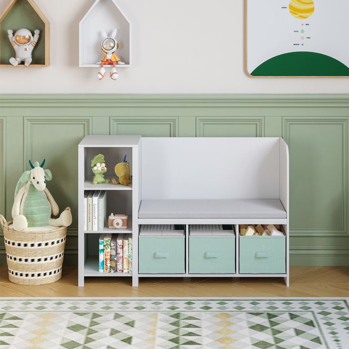 Étagère enfant avec banc Høylandet 76 x 112 x 40 cm blanc vert menthe Étagère enfant avec banc Høylandet 76 x 112 x 40 cm blanc vert menthe