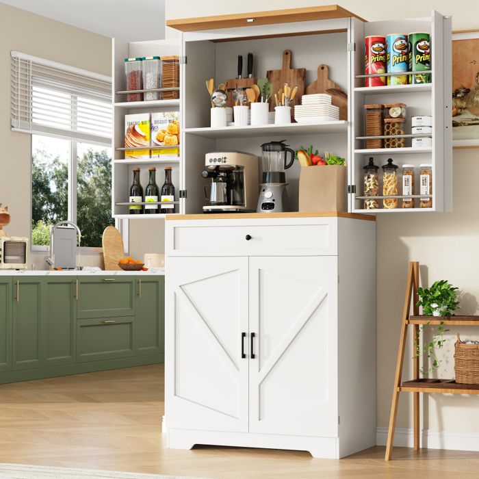 Armoire de cuisine - Meuble Colonne Bas- buffet cuisine salle à manger avec 12 vitrines et tiroirs - 80 x 40 x 180 cmblanc