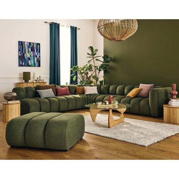 Debbie - canapé modulable dangle gauche 5 places en tissu texturé - Vert Debbie - canapé modulable dangle gauche 5 places en tissu texturé - Vert