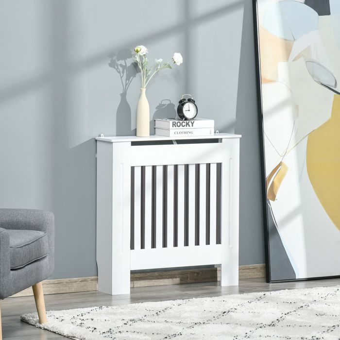 MOTHINESSTO5459-Cache-radiateur couverture radiateur grille daération verticale à lattes 78L x 19l x 81H cm en bois Blanc