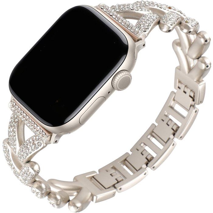 Stravo Bracelet femme luxe acier compatible Apple Watch 44/45/46/49 mm Série 4-11 SE 1-3 Ultra 1-3 – Strass – Starlight