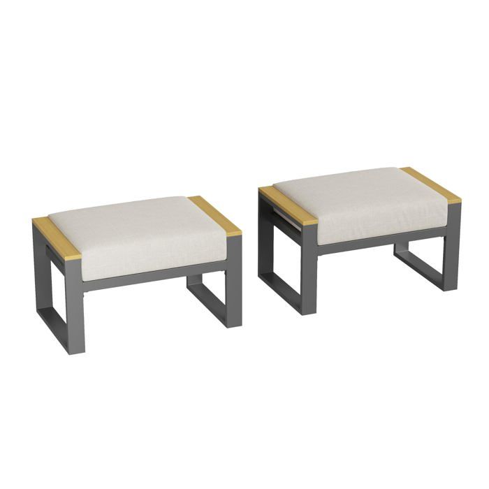 Set de 2 tabourets d’extérieur repose-pieds ou sièges d’appoint pour balcon terrasse jardin piscine Beige