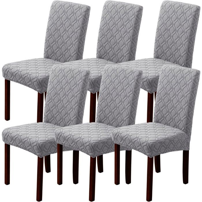 Lot de 2/4/6 housses de chaise de salle à manger extensibles amovibles et lavables (6 jacquard gris clair)