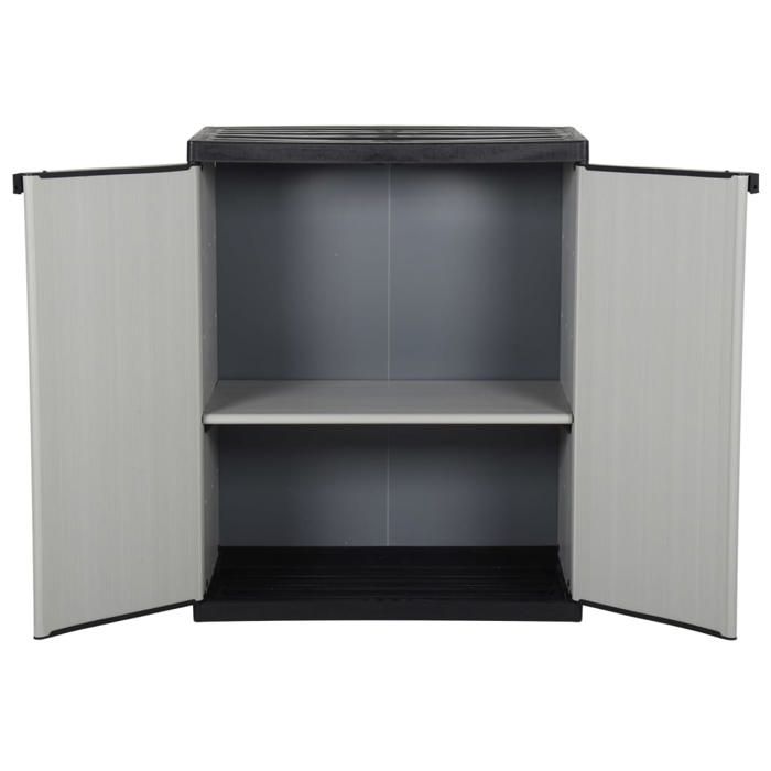Armoire de rangement de jardin 1 étagère / - Meuble de rangement - design simple - polypropylène - gris et noir - 2 portes - 1 étagè
