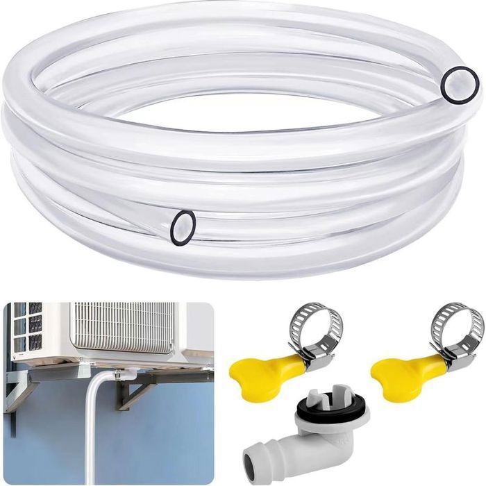 Kit tuyau évacuation 3m transparent universel pour climatiseur mobile et unité extérieure avec raccord et colliers de serrage
