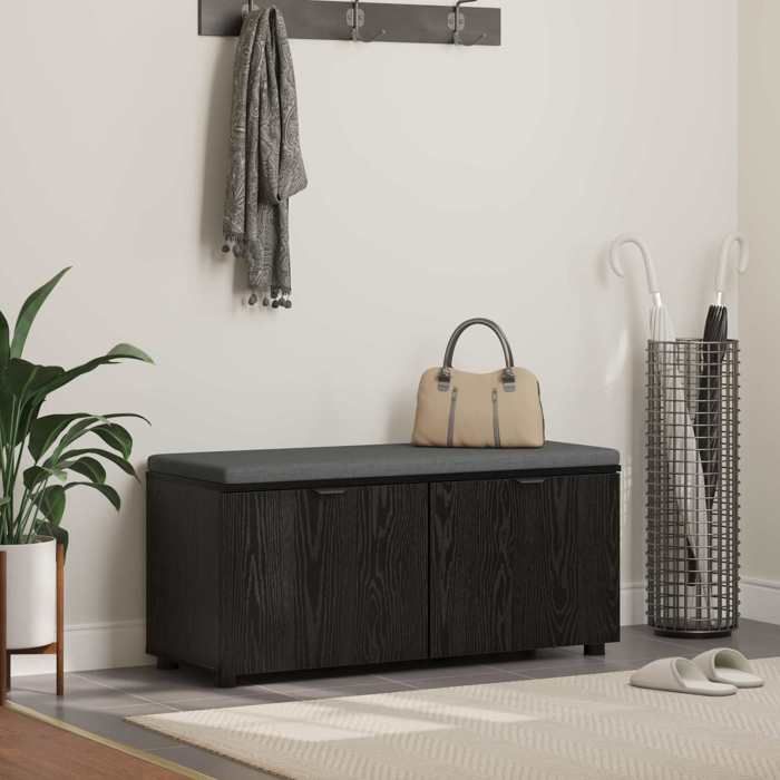 Banquette intérieure moderne vidaXL Banc dentrée avec coussin Chêne Noir 100 x 38 x 46 cm(14877）