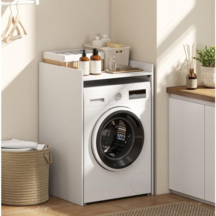 Meuble dessus machine a laver blanc 64 x 60 x 975 cm avec etagere ouverte pour salle de bain