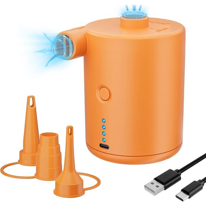 Pompe à air électrique rechargeable et portable - gonfleur USB avec 3 embouts pour matelas et piscine gonflables
