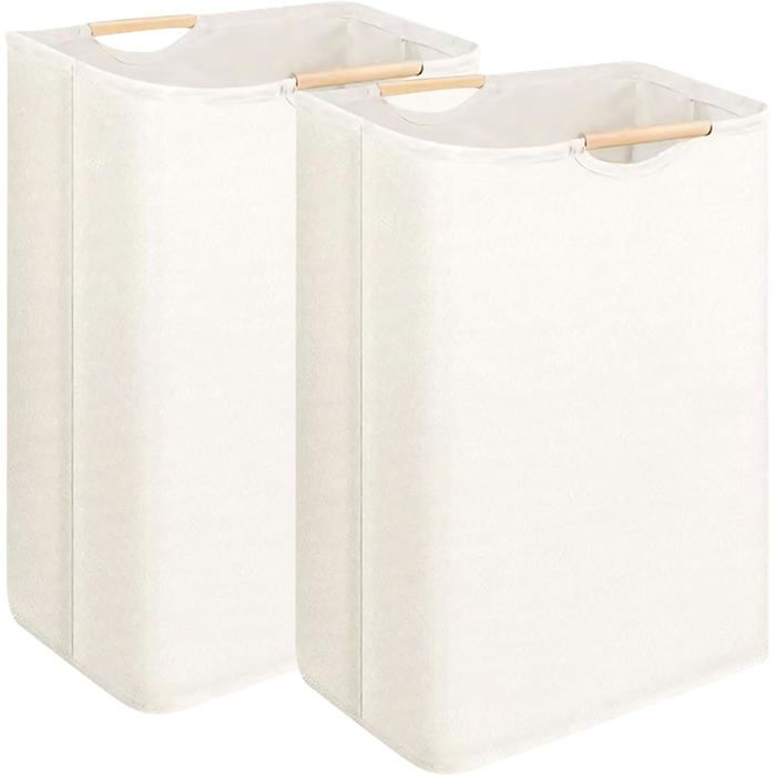 Panier à linge - PZCC - pliable - lot de 2 - 80 L - poignées bois