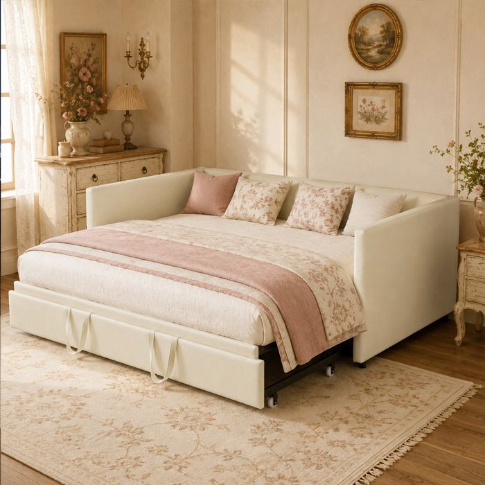 Canapé-Lit Gigogne 90/180x200 cm Convertible 2 en 1 en Velours Sommier Extensible à Lattes Structure Métal et Bois Charge 300 kg