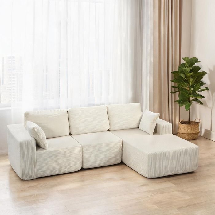 Canape Convertible en Velours côtelé (100 polyester) Crème 267 x 168 x 85 cm