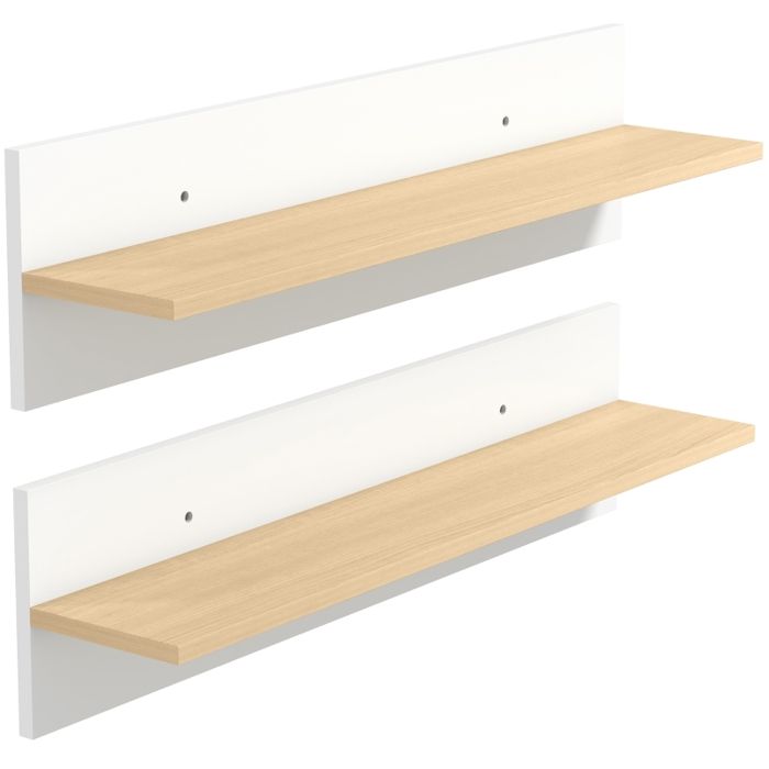 Lot de 2 étagères murales flottantes blanches et bois naturel installation pratique Lot de 2 étagères murales flottantes blanches et bois naturel installation pratique