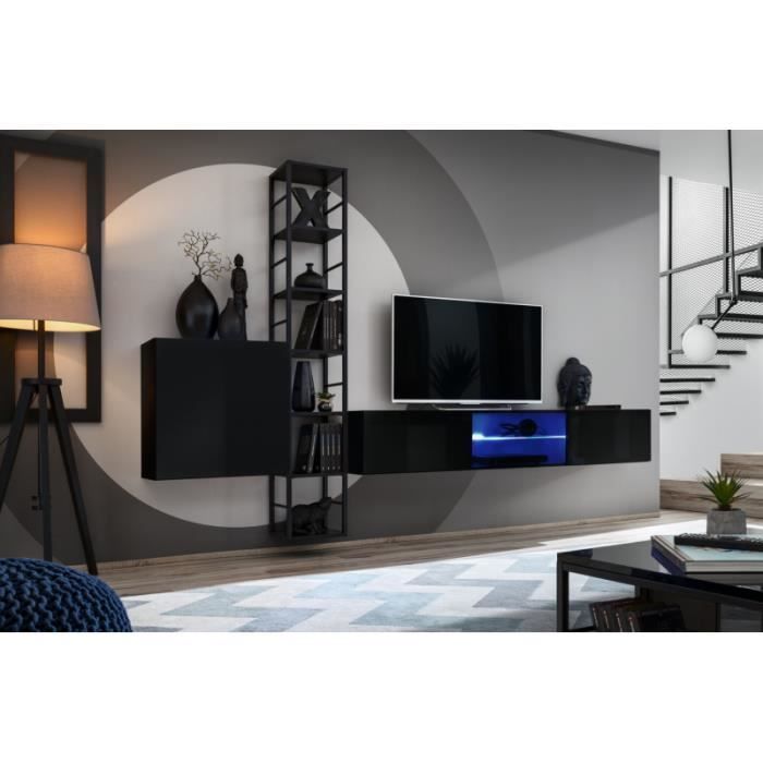 switch - ensemble meuble tv mural switch met vi - l 270 x p 40 x h 176 cm - noir