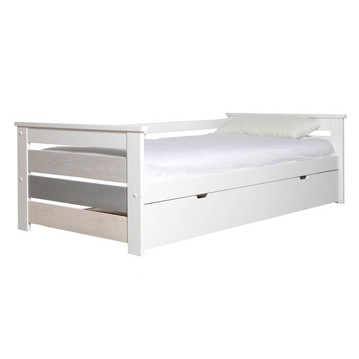 ROSALIA - Lit Gigogne 90 x190 cm Bois Aspect Vieilli Blanc et Grisé ROSALIA - Lit Gigogne 90 x190 cm Bois Aspect Vieilli Blanc et Grisé