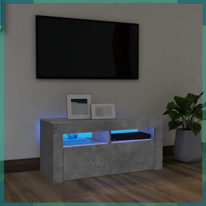 Meuble TV avec lumières LED gris béton 90x35x40 cm-FHE804323