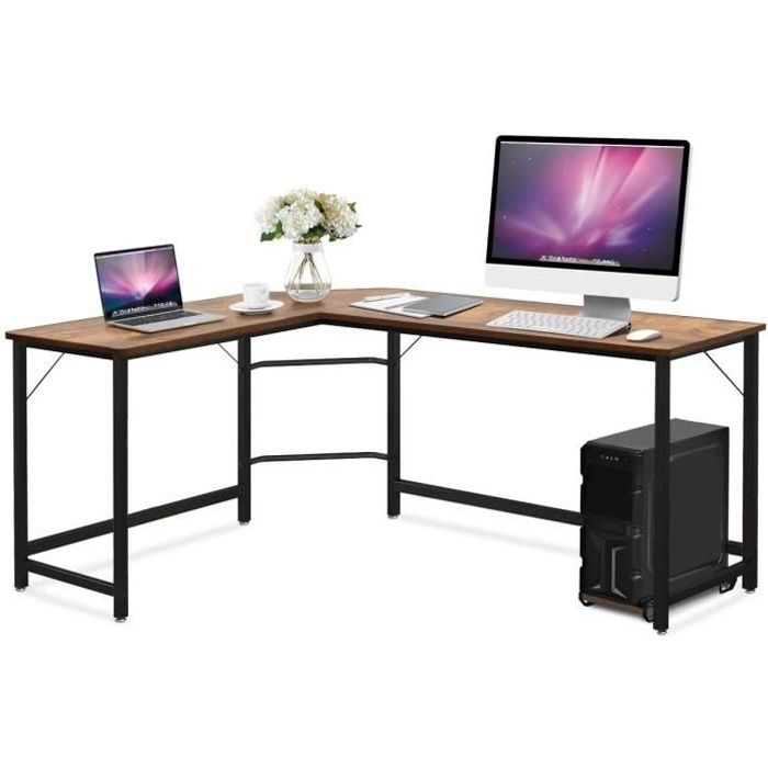 GOPLUS Bureau Informatique Coin en Forme de L Caf/é Charge Max 100KG Bureau//Table d/’Angle Ordinateur 167,5 x 125,5 x 73,5CM avec Support CPU Mobile Etude Table pour Maison et Bureau