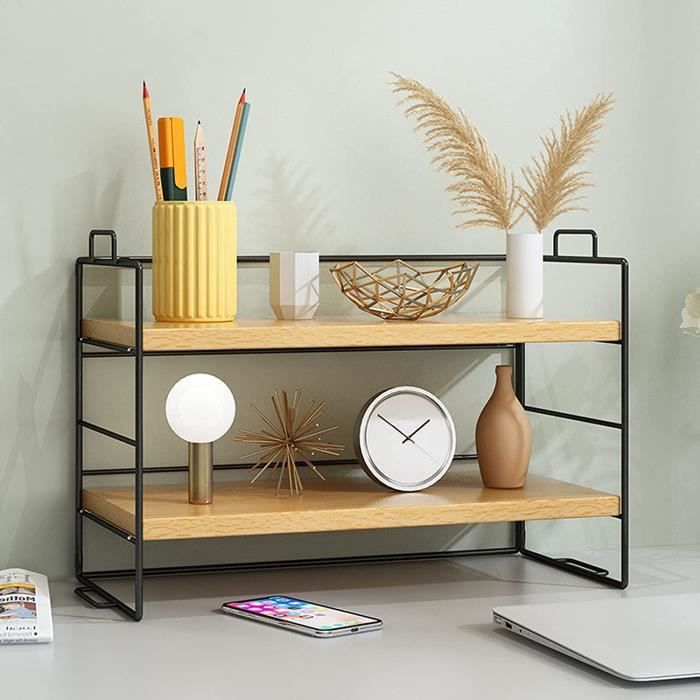 Organisateur De Bureau En Bois Et ABS - 5 Compartiments - 18.5x14x9.3 Cm - Pour Stylos, Téléphone, Fournitures - Rangement Bureau, école, Maison - 10