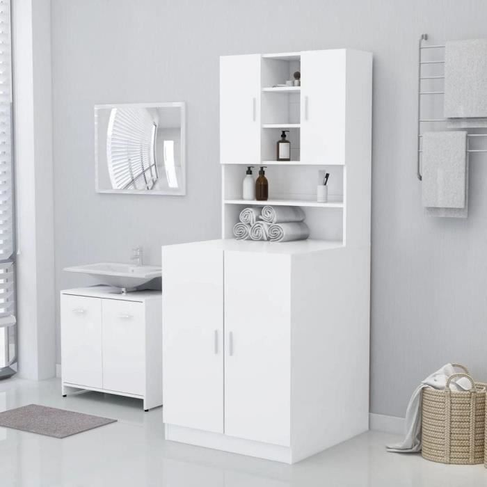 Meuble pour Machine à Laver Blanc - homiuse - 71x715x915 cm - 2 Portes - Rangement Machine A Laver