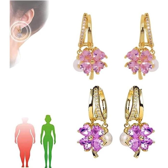 2 paires de boucles d'oreilles germanium lymphatique magnétothérapie,  boucles d'oreilles de mode eau rose diamant pendentif bijoux - Achat /  Vente boucle d'oreille 2 paires de boucles d'oreil 