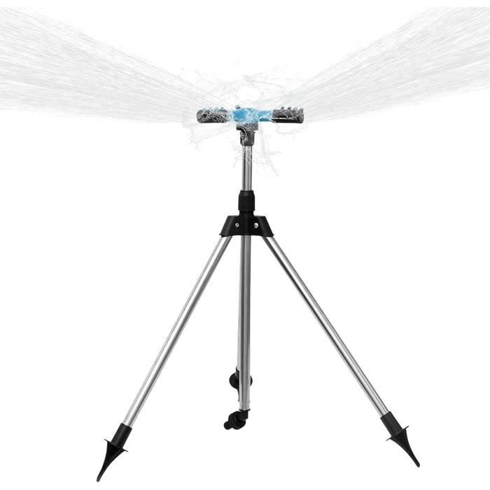 Arroseur Télescopique Rotatif 360° – Pour Grandes Pelouses, Jardin, Réglable, Trépied Stable