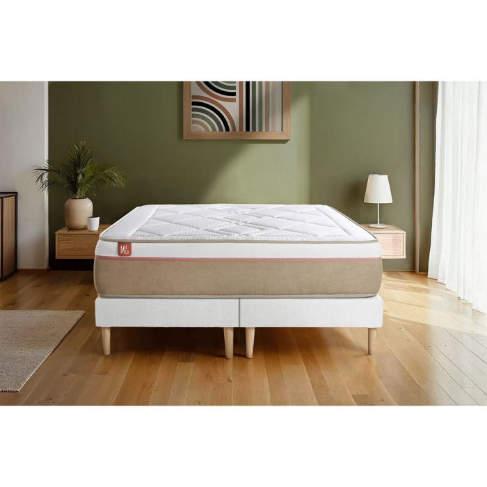 Ensemble LE SOYEUX 180x200cm Ressorts ensachés + Mémoire de forme BioVisco - Ep. 24cm + double sommiers Blanc Ensemble LE SOYEUX 180x200cm Ressorts ensachés + Mémoire de forme BioVisco - Ep. 24cm + double sommiers Blanc