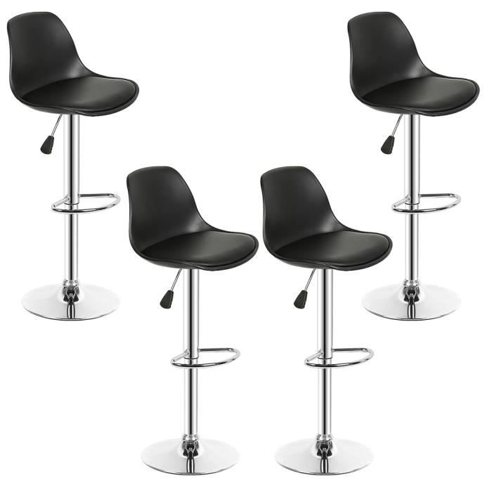 Tabouret de bar ALICIA - Lot de 4 tabourets noirs - Résistants au pliage et au vieillissement