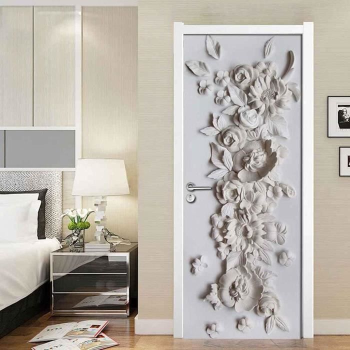 Sticker Porte 3D Bibliothèque - 90x210cm Autocollant Trompe-l'Œil | Déco Murale Facile à Poser Salon Chambre