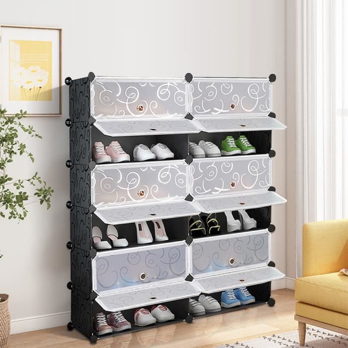 Meuble à chaussures - AGNESG - 6 étagères - Noir - Imperméable à leau à lhumidité et à la poussière